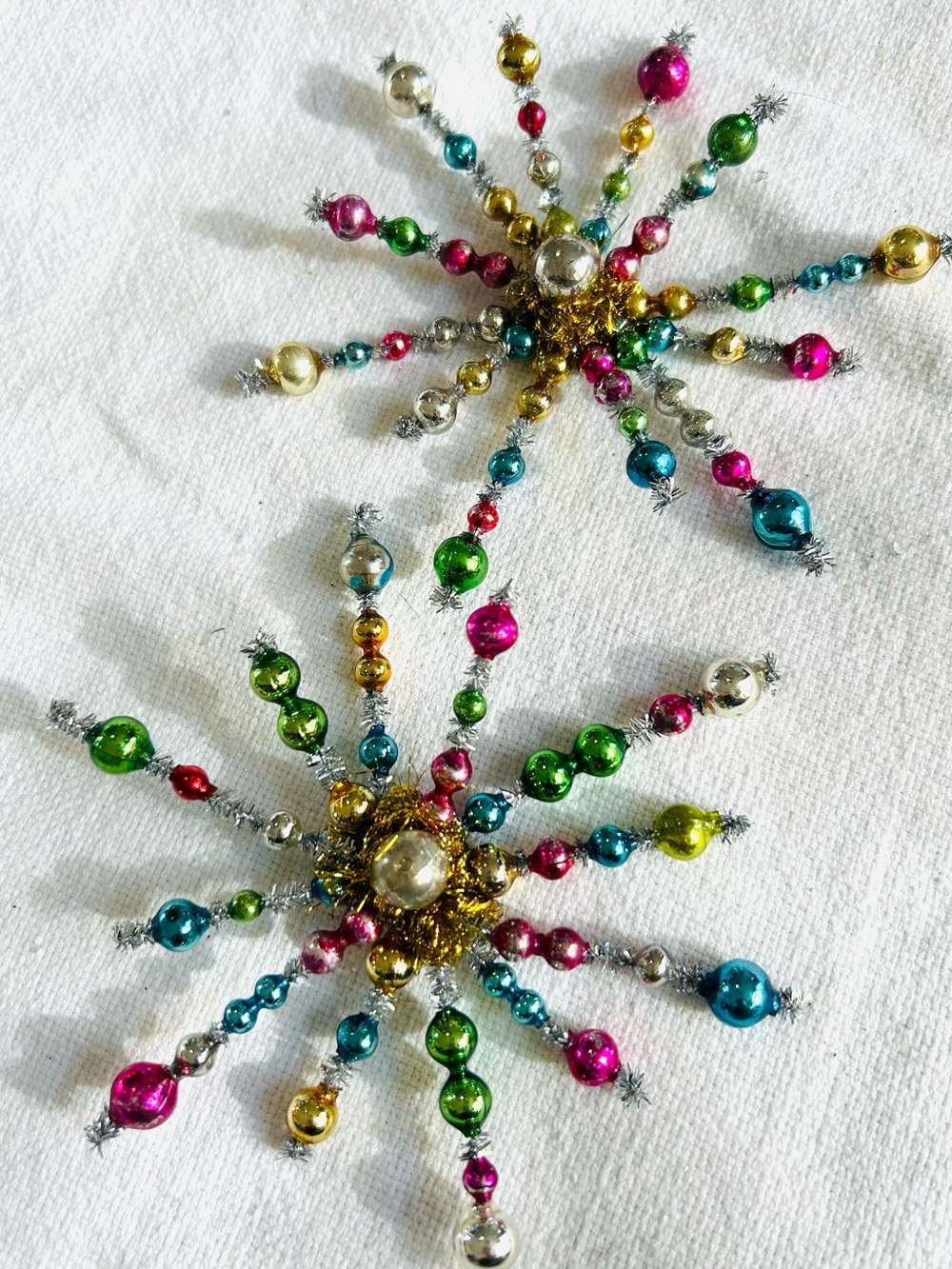 Vintage repurposed holiday star burst mercury glass garland bead X-mas Ornaments